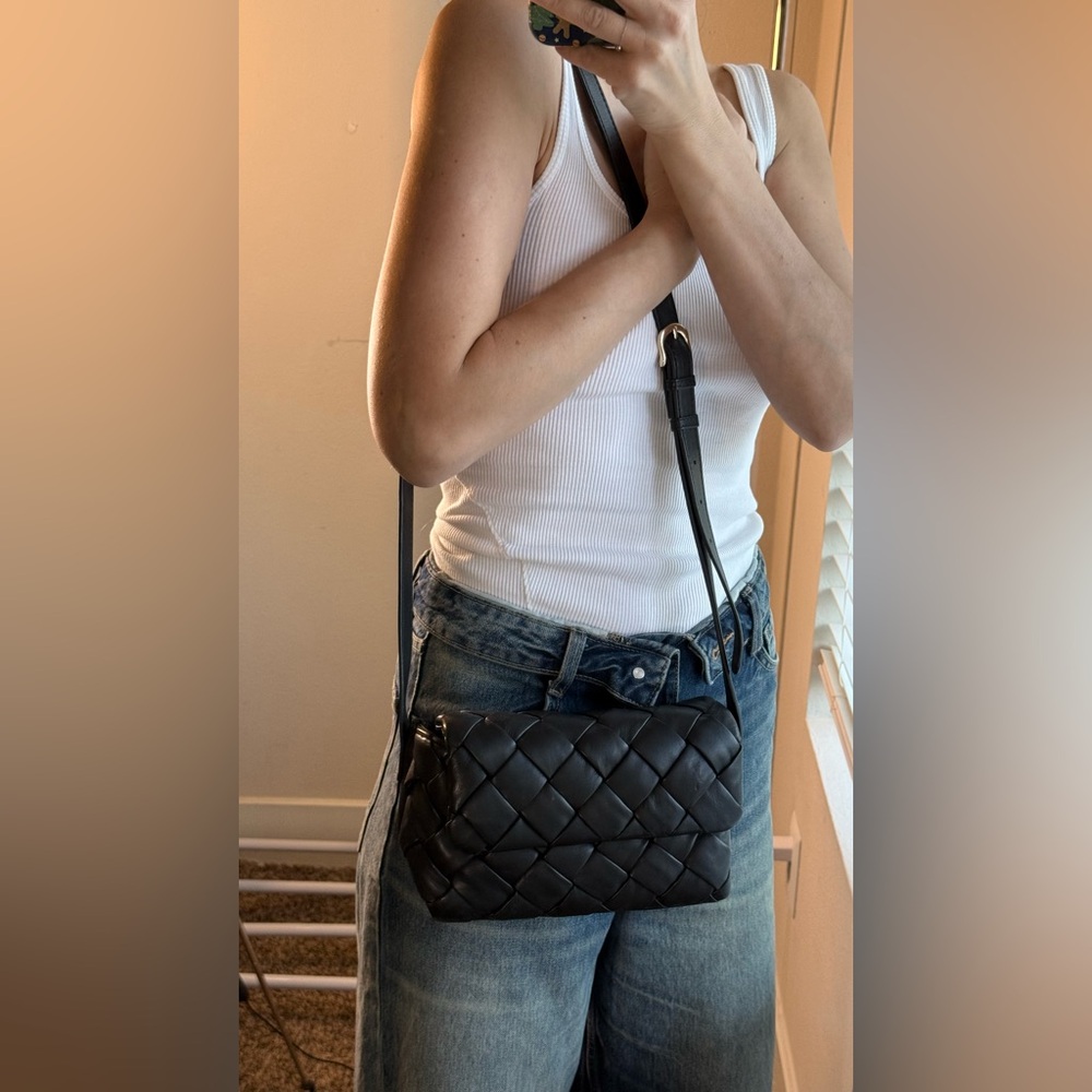 Dune London Black Woven Crossbody Bag Genuine Leather